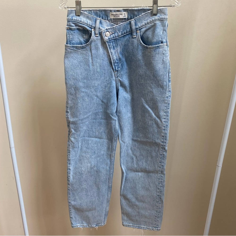 Abercrombie & Fitch 90s Straight Ultra High Rise jeans criss-cross waist Sz 27/4 - Picture 3 of 8
